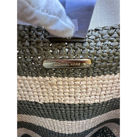 Michael Kors Quinn Large Safari Green Crochet Straw Tote Beach Bag 30S5GQNT7W - Picture 8 of 16
